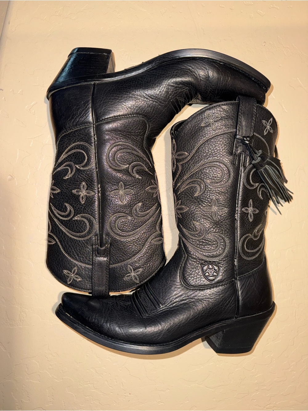 Ariat Black Embroidered Leather Western Boots with Tassel